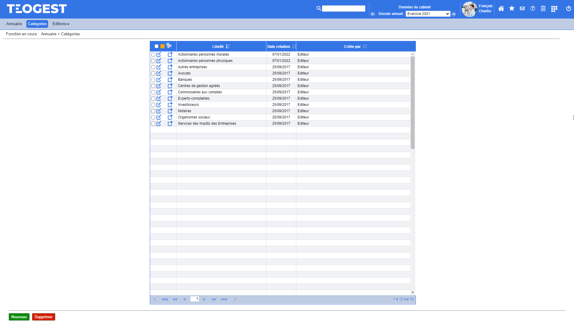 Liste des categories de contacts de lannuaire du cabinet